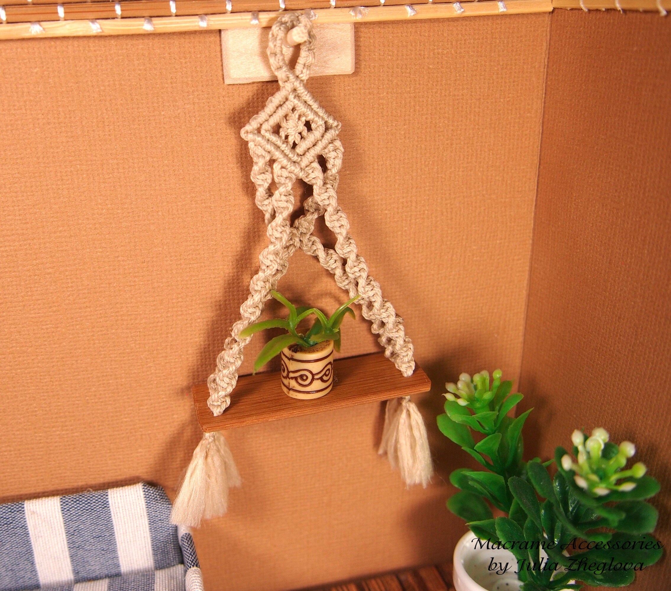 Dollhouse wall hanging macrame hanging shelf for dollhouse Etsy