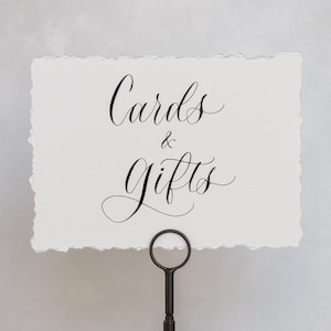 Karten und Geschenke Schild für Hochzeit | Kalligraphie | Rustikale Hochzeit | Hand gerissen | Büttenrand | Schwarze und Goldtinte | Handlettered Schild | Boho
