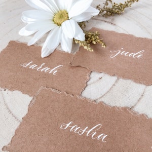 KRAFT Custom Calligraphy Place Cards | Name Tag | Boho Deckled Edge | Hand Lettered | Personalized Placecards | Wedding Place Card | Escort
