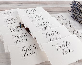 Table Number Flat Cards for Wedding | Hand Torn | Deckled Edge| Wedding Table Numbers | Custom Wedding Calligraphy | Custom Placecards