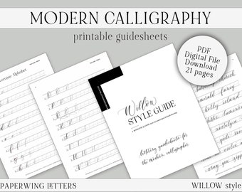 Modern Calligraphy Practice Pages | Digital Calligraphy Guide Sheet | Brush Lettering | Printable Practice Workbook | Alphabet Guide |