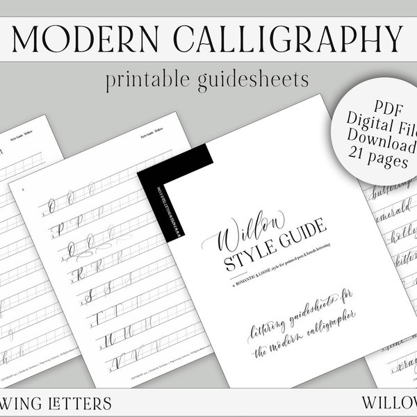 Modern Calligraphy Practice Pages | Digital Calligraphy Guide Sheet | Brush Lettering | Printable Practice Workbook | Alphabet Guide |