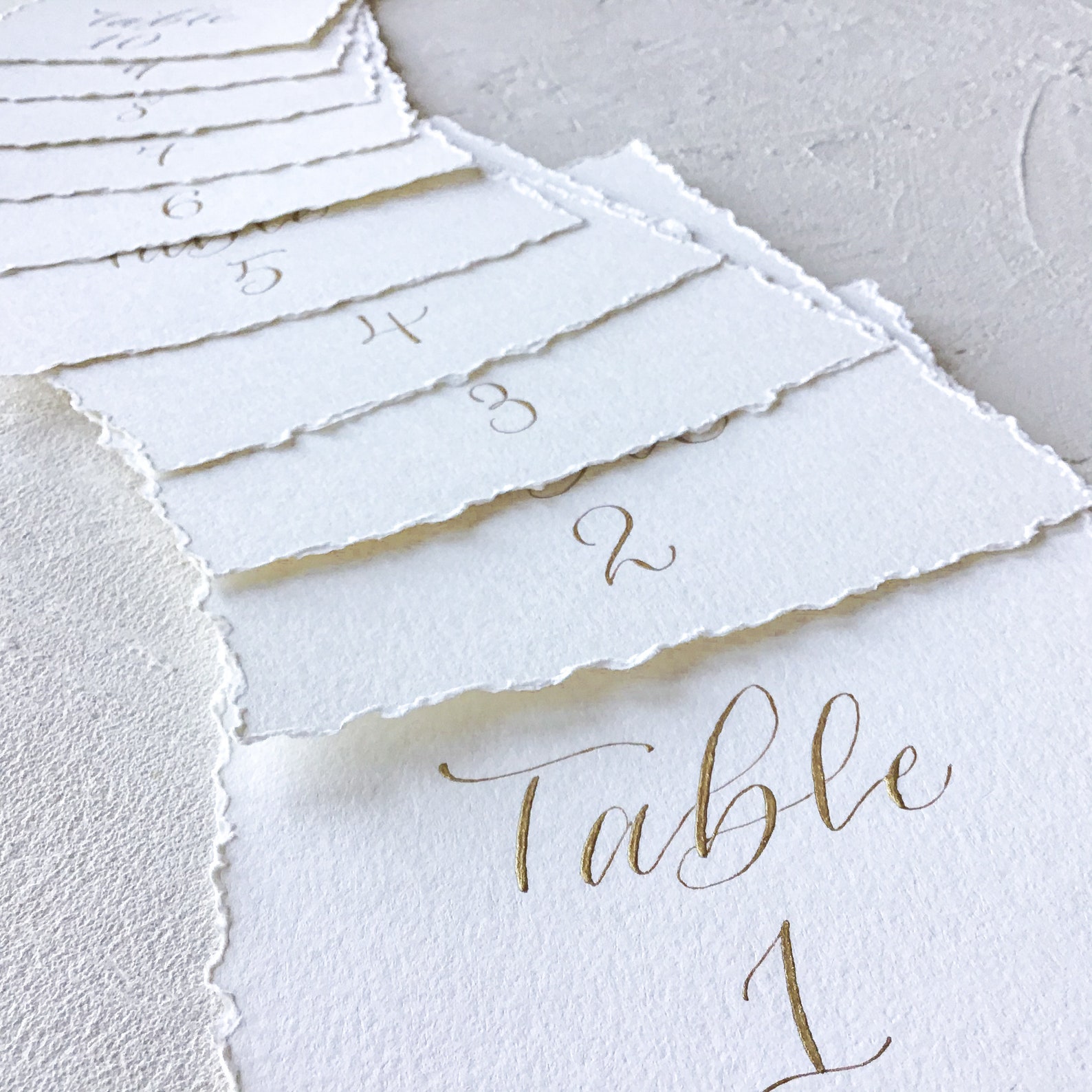 Table Number Folded Cards for Wedding Hand Torn Deckled Edge Wedding