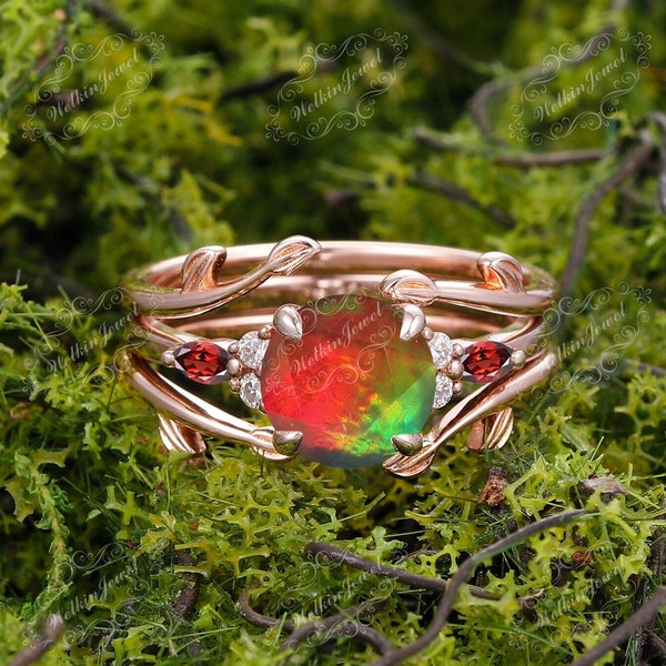 Vintage Natural Canadian Ammolite Engagement Ring- Unique Ammolite Promise Wedding Ring- Ancient Fossil Anniversary Meaningful Ring 14K Gold