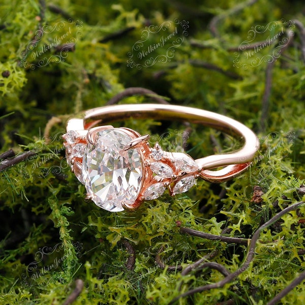 Unique Anniversary Ring- Art Deco Ladies Ring Jewelry- Antique 0.5-2.0CT Oval Cut Lab Grown Diamond Engagement Ring Rose Gold-Leaf Vine Ring
