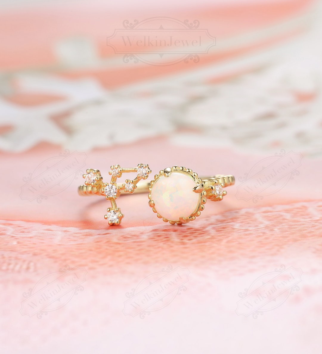 October Birthstone-vintage Opal Ring-round Pink White Opal - Etsy