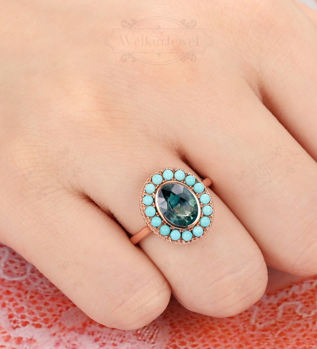 Accents Turquoise Wedding Ring Promise Ring 1.5ct 6x8mm Oval Etsy Canada