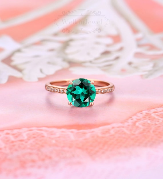 Rose gold ring green cheap stone