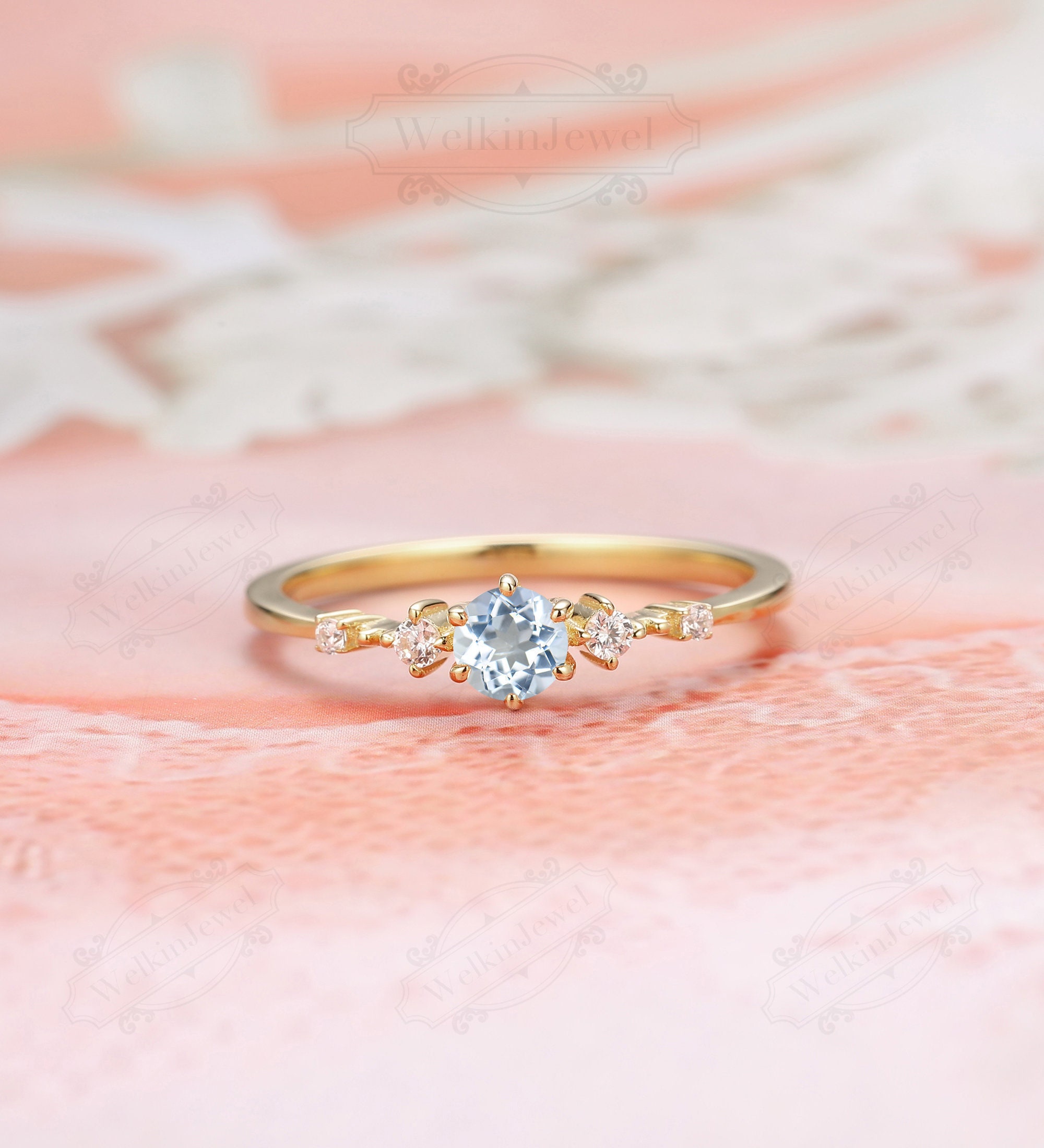 Natural Aquamarine Ring Minimalist Wedding Ring-proposal - Etsy