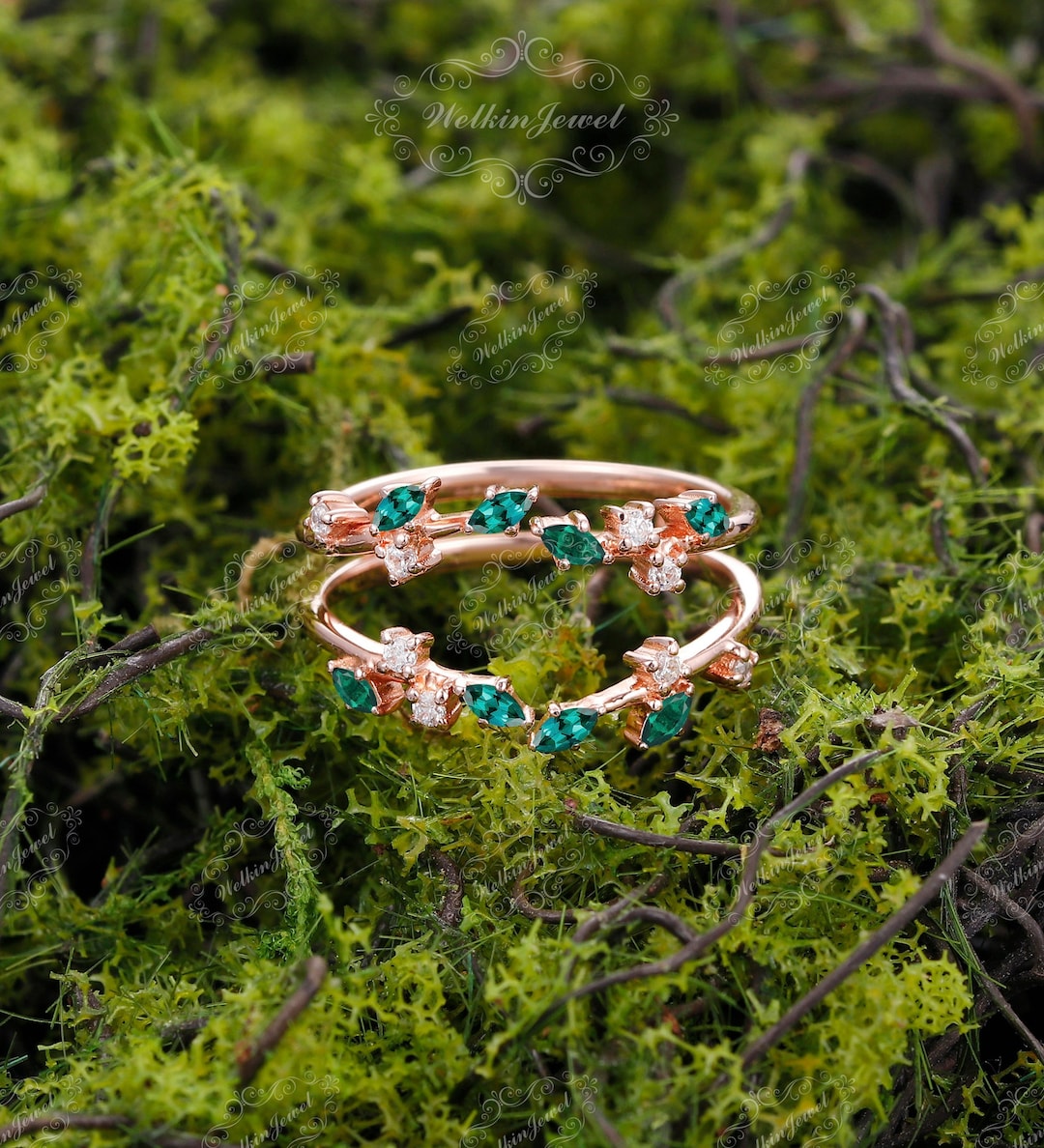 Marquise Cut Green Emerald Wedding Band Leaf Ringvintage Leaf Branch