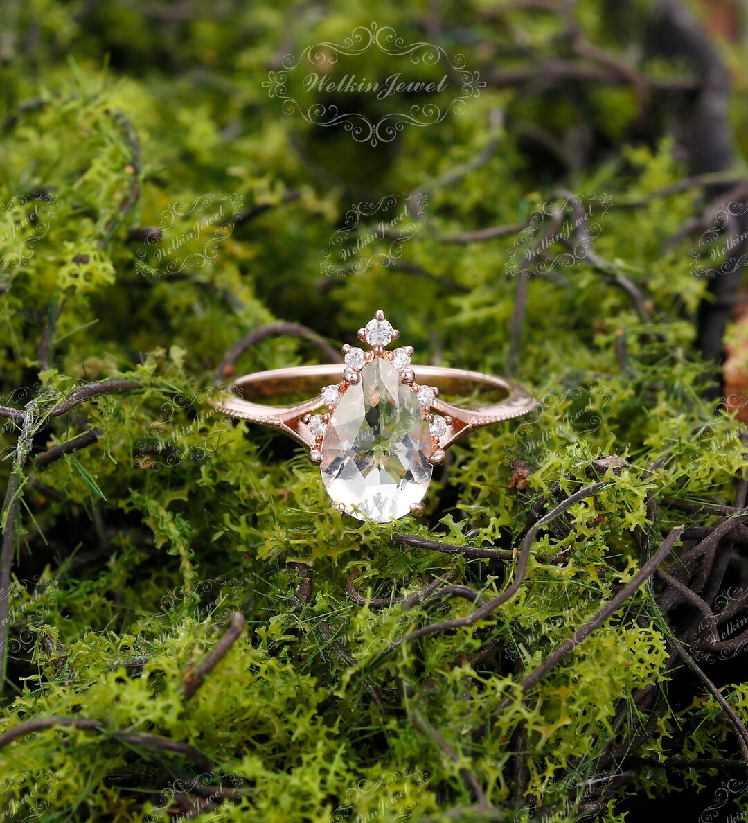 Natural Green Crystal Engagement Ringantique Handmade Bridal Etsy