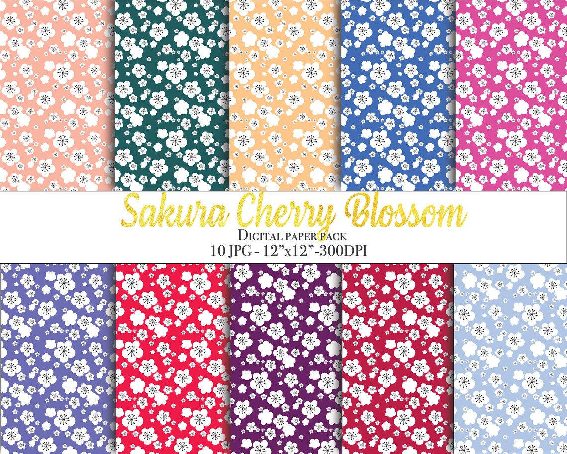 Sakura Blossoms Cherry Blossom Digital Paper Flower pattern Etsy