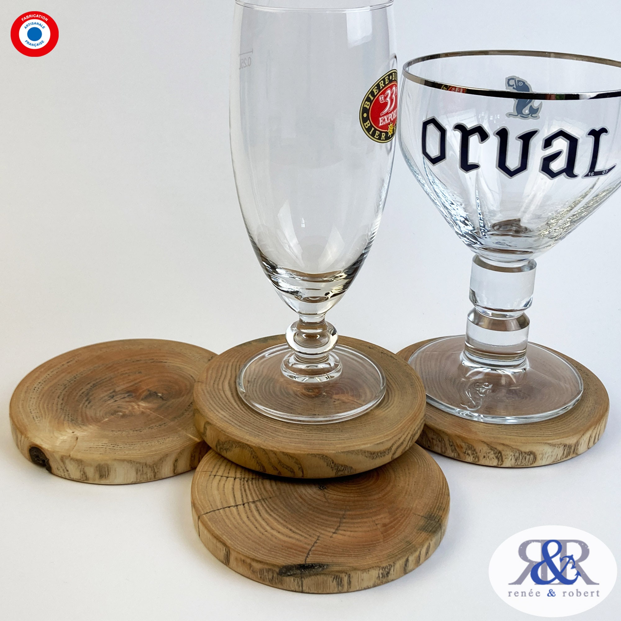 Lot 4 Sous-Verre en Bois Teinté et Ciré Création Artisanale Française Pièce Unique