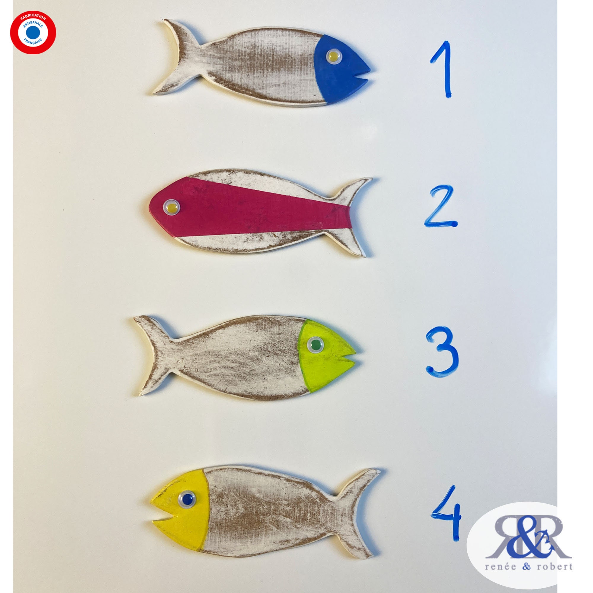 Deco Bord de Mer - Poisson Coloré Des Iles Magnet en Bois Peint et Vernis Création Artisanale França