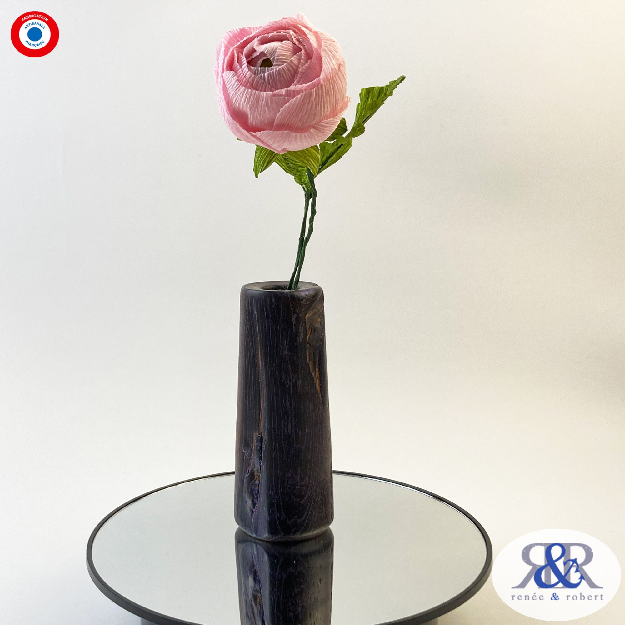 Soliflore en Chêne Teinté Ciré Création Artisanale Française Pièce Unique