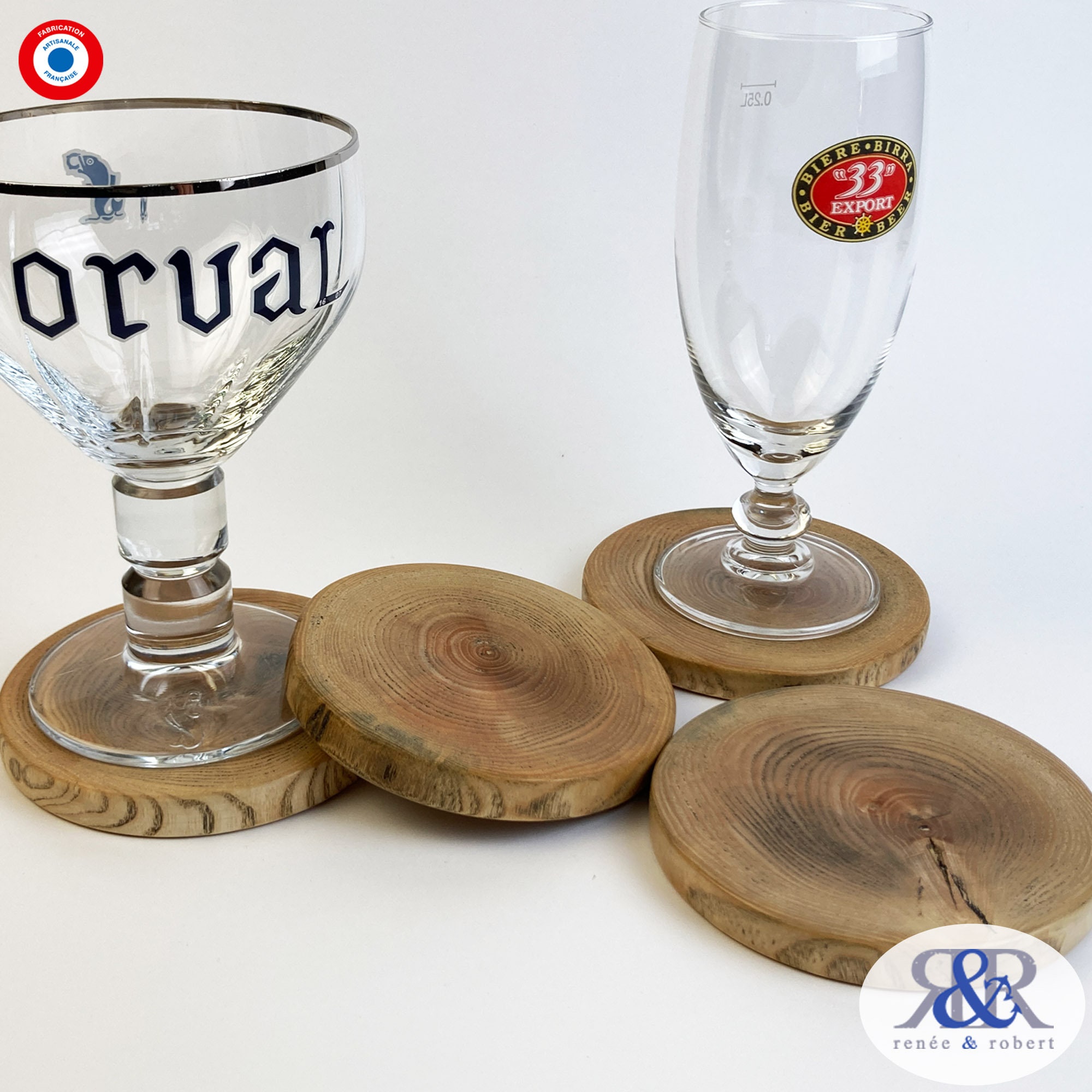 Lot 4 Sous-Verre en Bois Teinté et Ciré Création Artisanale Française Pièce Unique