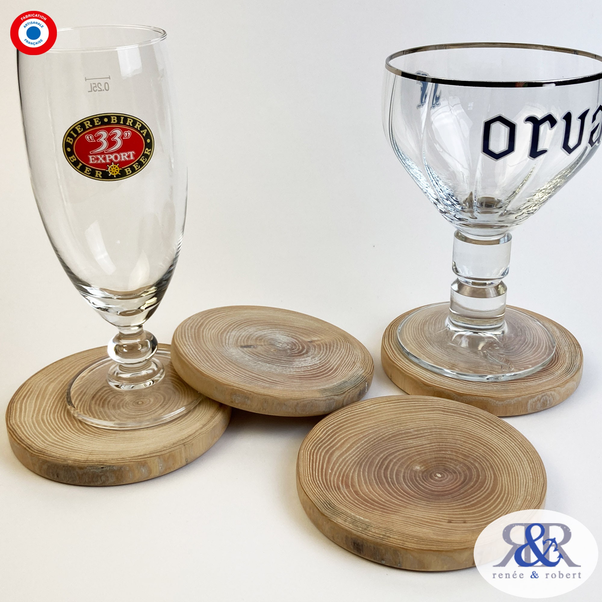 Lot 4 Sous-Verre en Bois Teinté et Ciré Création Artisanale Française Pièce Unique