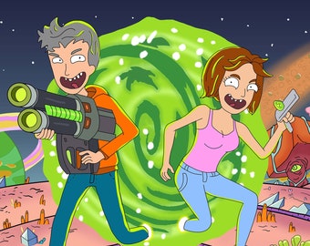 Rick And Morty Portrait, Father's day,Couple Portrait, Anniversary, Family Portrait, Mother's Day, Birthday , Valentine, Christmas,