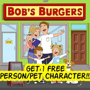 Burgers Store Custom Portrait - Bobs Burg Gifts - Couple Art Poster - Mothers Day Gift For Fathers Funny Cartoon, Birthday gifts for him