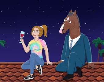 ¡OFERTA! Retrato personalizado de Bojack, caricatura personalizada, regalo para el Día de la Madre, Halloween y Navidad, ilustración de jinete.