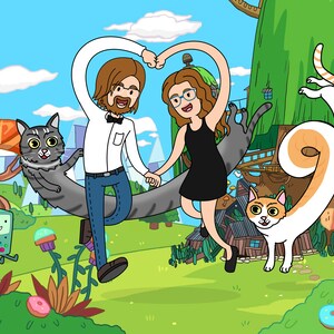 Ritratto di Adventure Time, Poster di coppia personalizzato, Ritratto di coppia, Foto in cartone animato, Regali di coppia, Anniversario, Regalo di compleanno, Caricatura