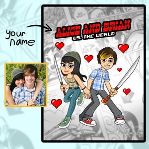 Scott Pilgrim CARTOON portrait, Scott Pilgrim Poster, Scott Pilgrim and Ramona art, Comics Style Portrait, Custom portrait in comics style