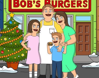 Bob Burgers Style Portrait: Father's day, Anniversary, Christmas, Custom Digital Drawing, Family, Couple, Pet