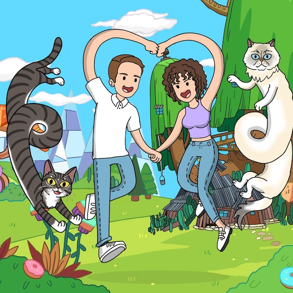 Retrato de Hora de Aventura, Navidad, cumpleaños, aniversario, pareja, San Valentín, retrato, regalos, dibujo personalizado, pósteres