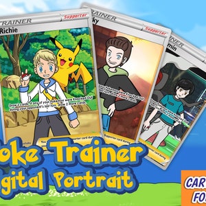 OFERTA! Cartão de retrato personalizado do Poke Trainer, pôster de anime Pokémon, cartão personalizado, aniversário