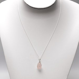 Morganite raw stone pendant on Sterling Silver necklace medium size