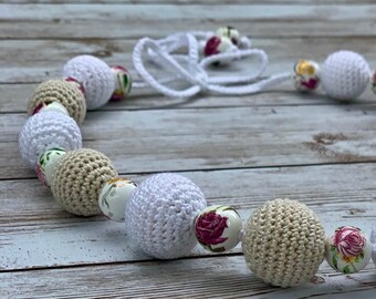 Beaded crochet necklace for women, Cotton neck accessory, Boho style handmade necklace