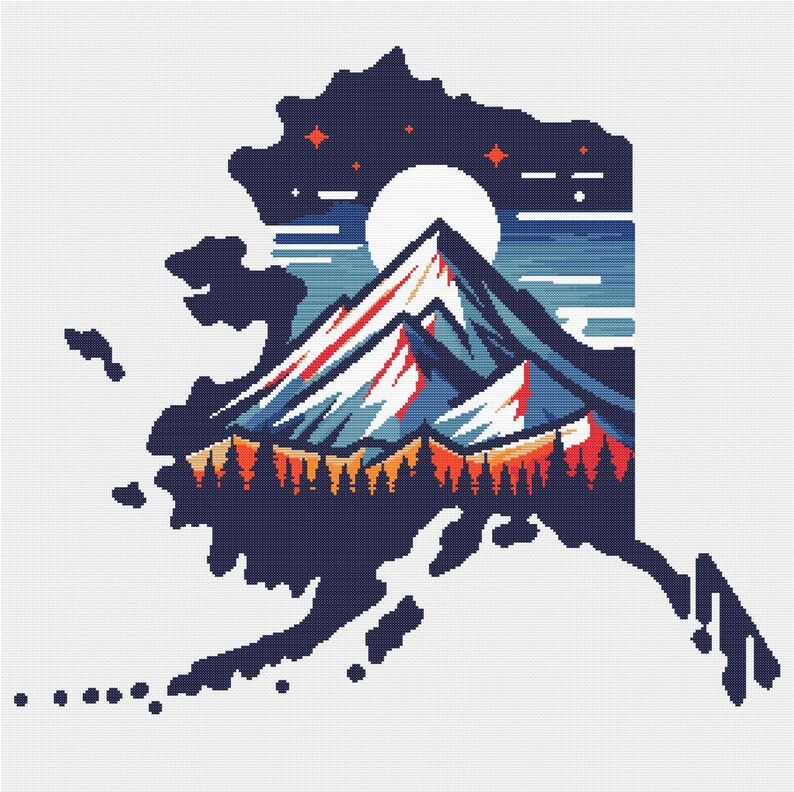 Alaska Map Cross Stitch Pattern PDF, Vintage State Embroidery Design - Etsy