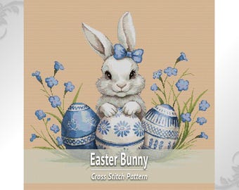 Easter Bunny Cross Stitch Pattern, Spring Rabbit  PDF Chart