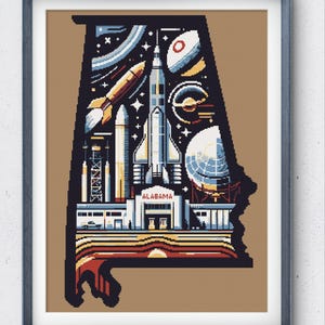 Alabama kaart kruissteekpatroon pdf, retro staat borduurwerk, vintage staatskunst Alabama, decoratie DIY, instant download