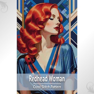 Red-Haired Woman Cross Stitch Pattern PDF, Modern Portrait Design, Artistic Embroidery Chart