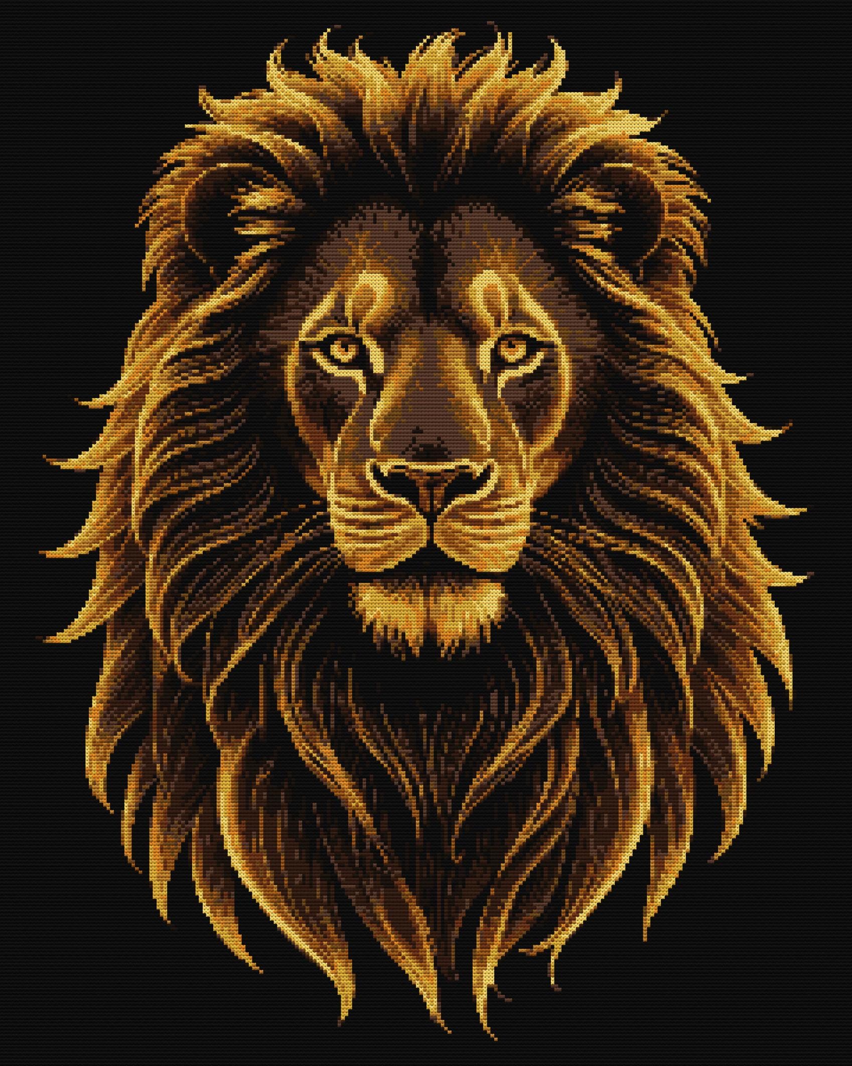 Golden Lion Cross Stitch Pattern PDF, Majestic Animal Embroidery