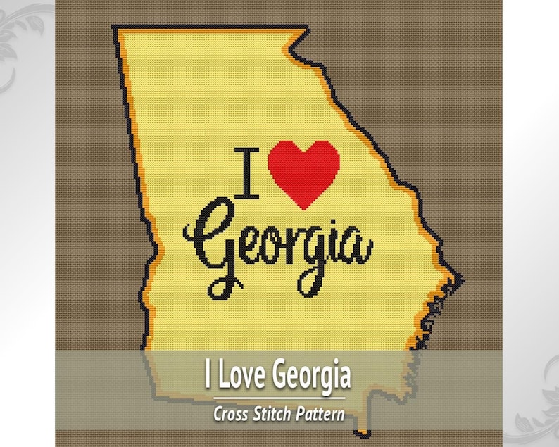Georgia Design Pattern Georgia Map Cross Stitch Pattern PDF, Retro State Embroidery, I Love ...