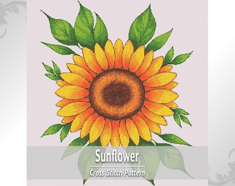 Modèle de point de croix tournesol (PDF), diagramme botanique d'été, jardin rustique d'automne