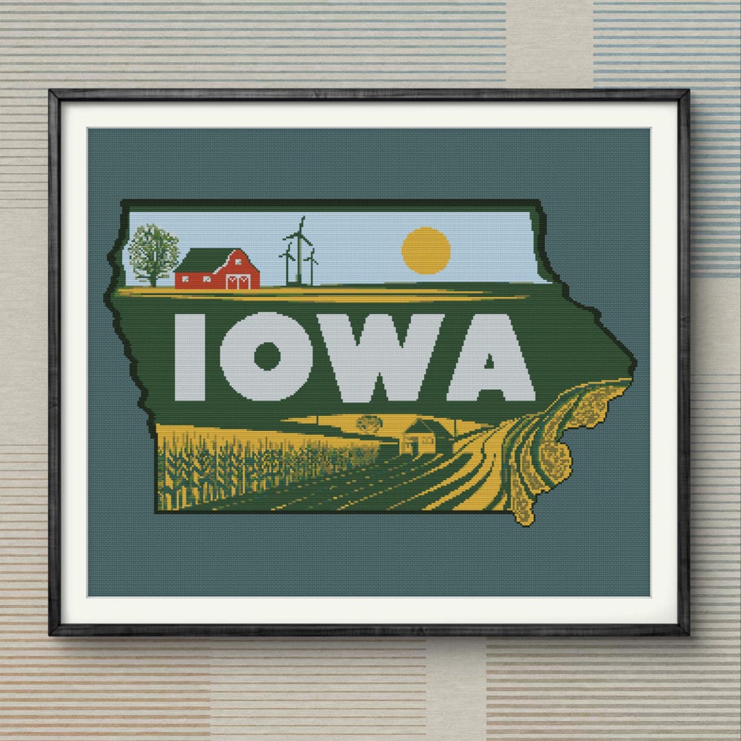 Iowa Cross Stitch Pattern PDF, Retro State Embroidery, Vintage Iowa ...