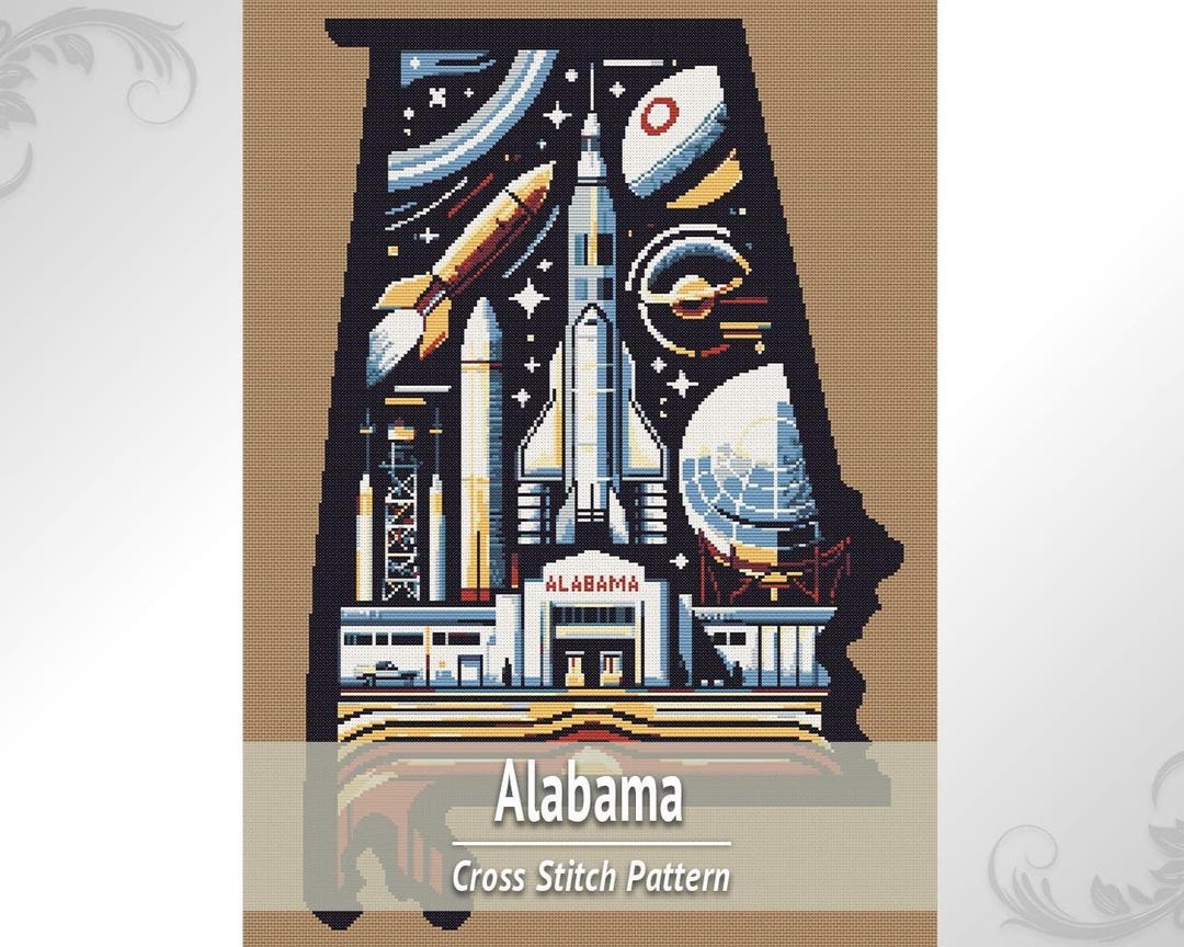 Alabama Map Cross Stitch Pattern PDF, Retro State Embroidery Design - Etsy