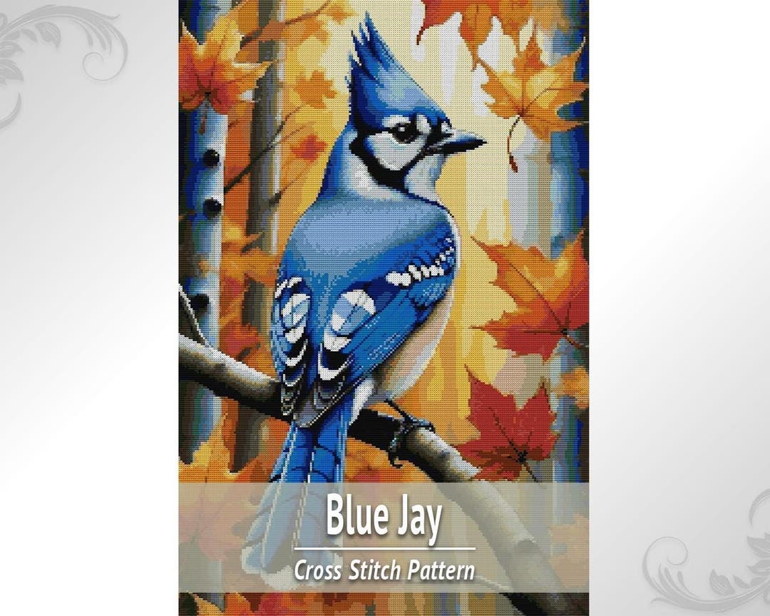 Blue Jay Fly Pattern Blue Jay Cross Stitch Pattern PDF, Bird Embroidery Design, Autumn ...
