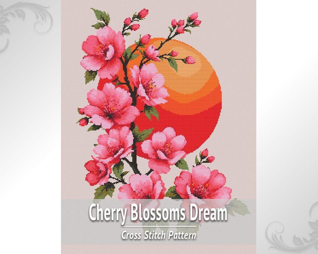 Cherry Blossom Cross Stitch Pattern PDF, Japanese Flower Embroidery ...