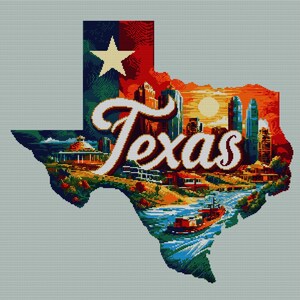 Texas Map Pattern Texas Map Cross Stitch Pattern, Lone Star State Landmark Landscape ...