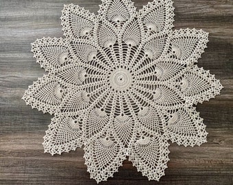 Crochet delicate lace doily, Handmade round beige doily,  Country living coaster,  Farmhouse big cotton doily, 18 inches table topper doily