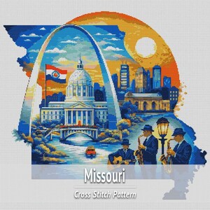 Patrón de punto de cruz de Missouri (PDF), gráfico de bordado del mapa artístico del estado