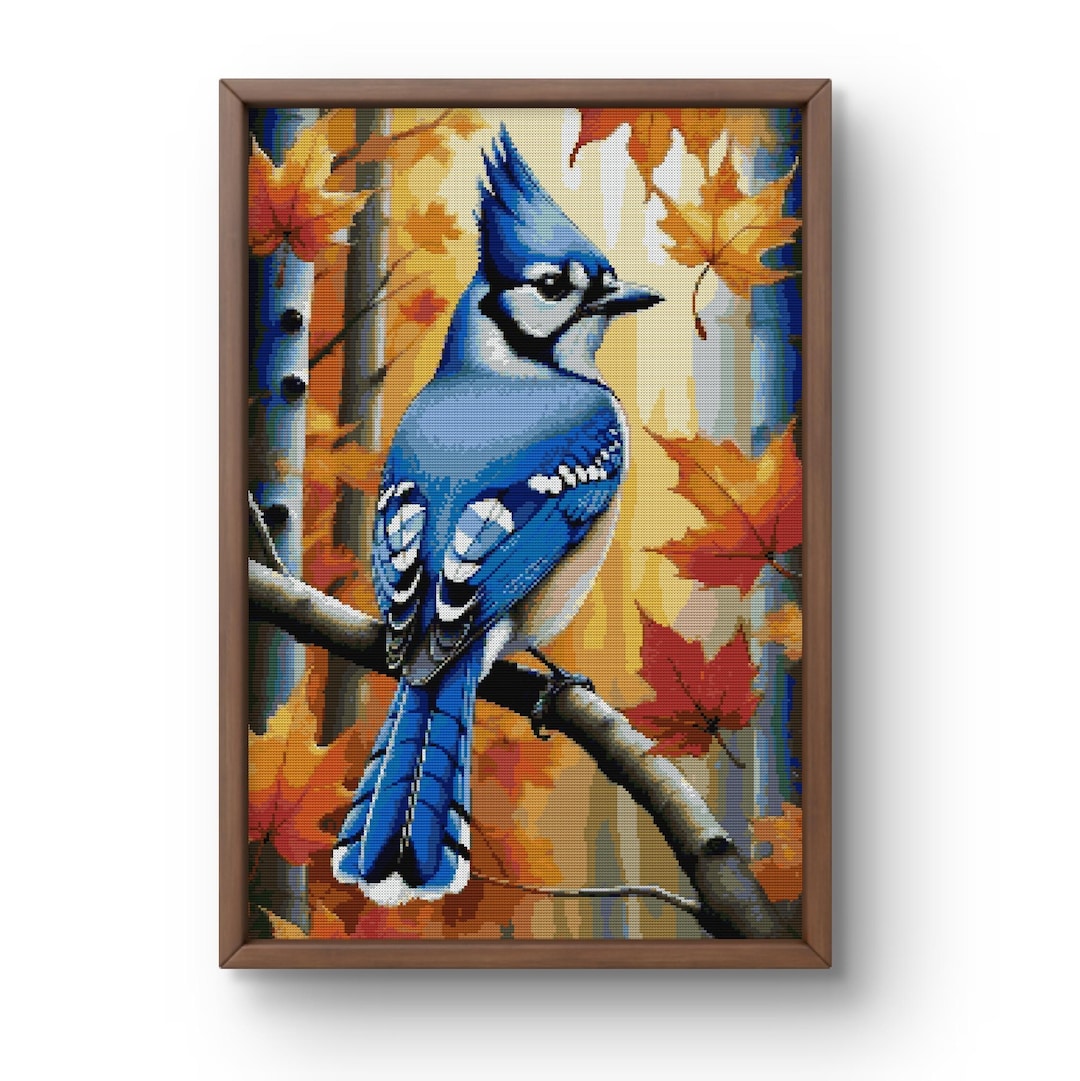 Blue Jay Fly Pattern Blue Jay Cross Stitch Pattern PDF, Bird Embroidery Design, Autumn ...