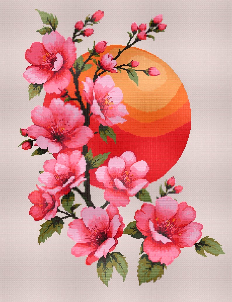 Cherry Blossom Cross Stitch Pattern PDF, Japanese Flower Embroidery ...
