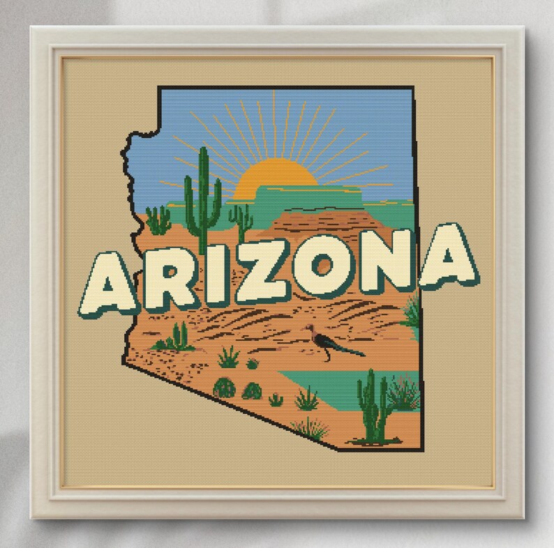 Retro Arizona Cross Stitch Pattern: State Map Embroidery (PDF) - Etsy
