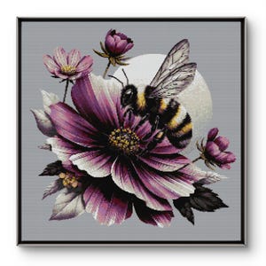 Bee on Flower Cross Stitch Pattern PDF, Elegant Cameo Design, Nature-Inspired Embroidery for Advanced Stitchers, Pattern Keeper Friendly