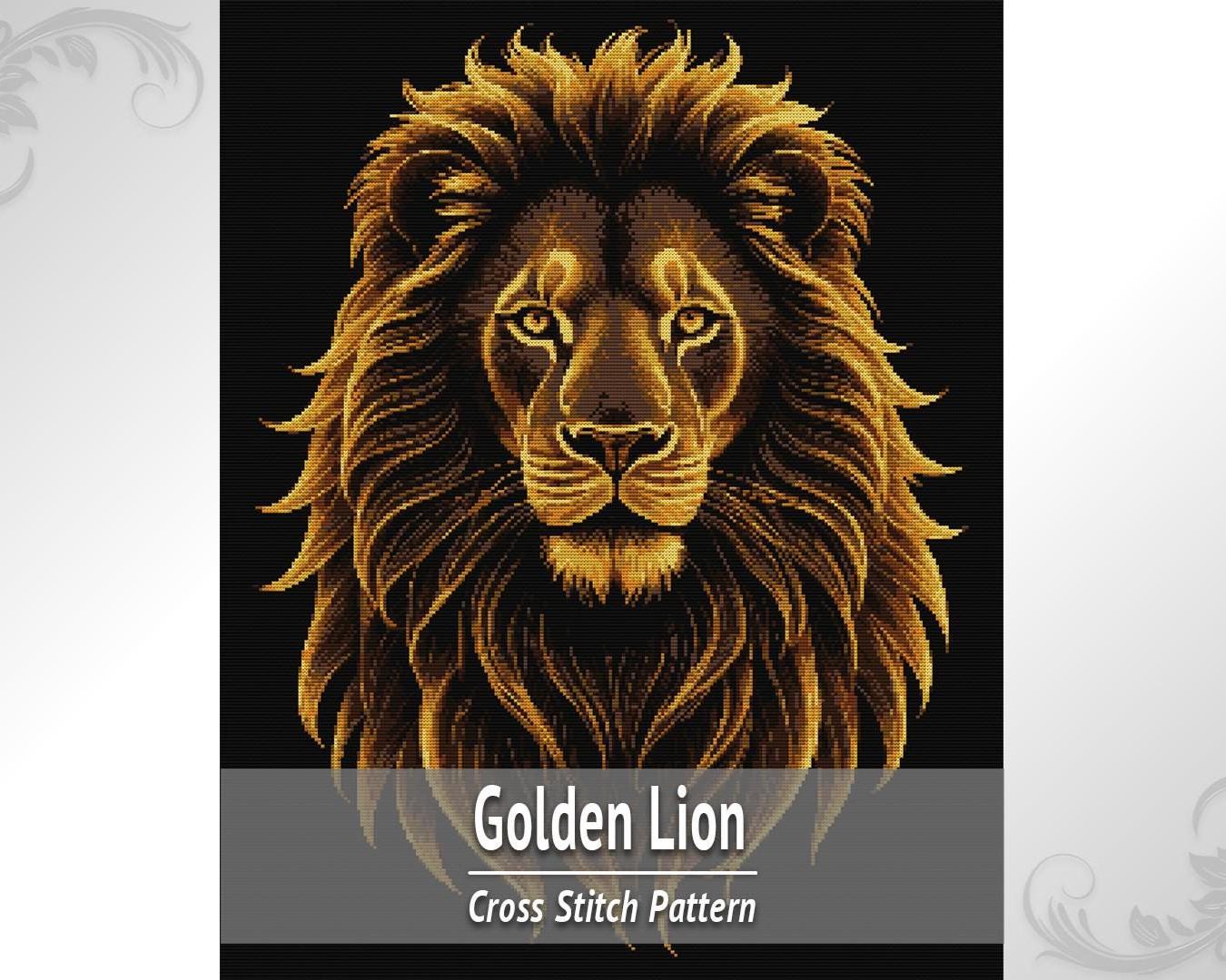 Golden Lion Cross Stitch Pattern PDF, Majestic Animal Embroidery